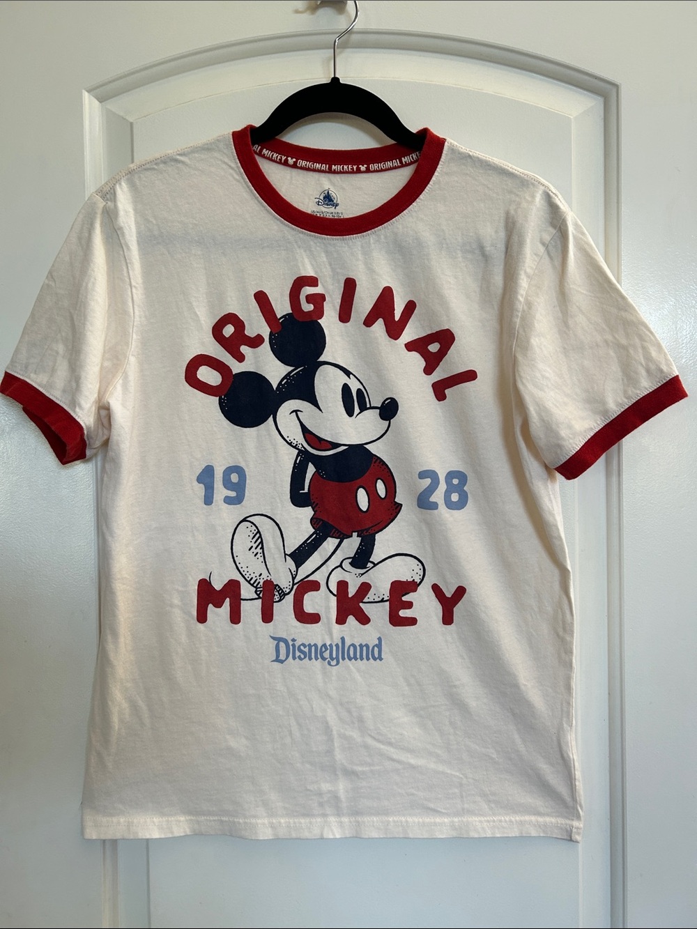 Disney Cream Tee with Red Trim and Mickey Graphic